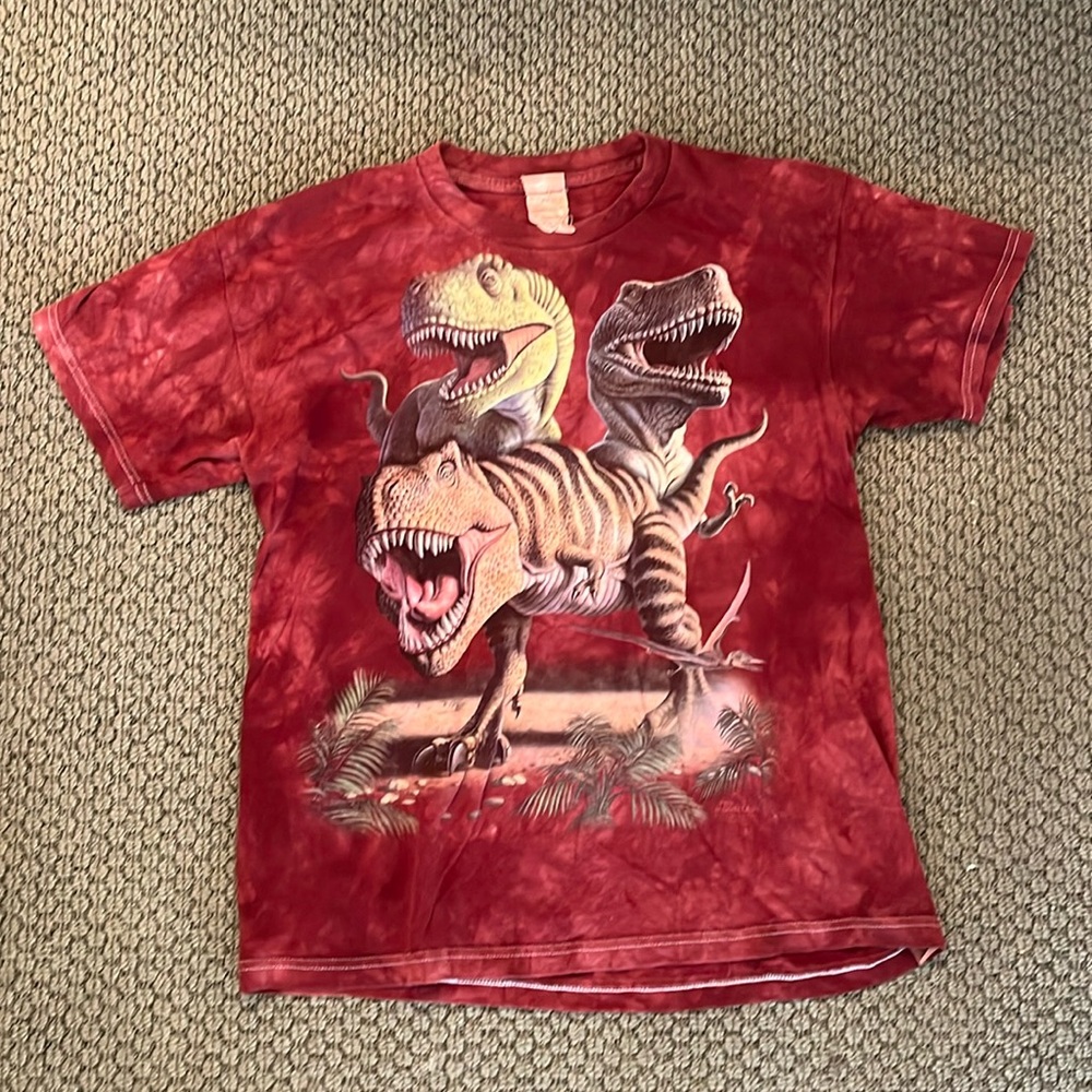 Red tie dye dinosaur graphic tee